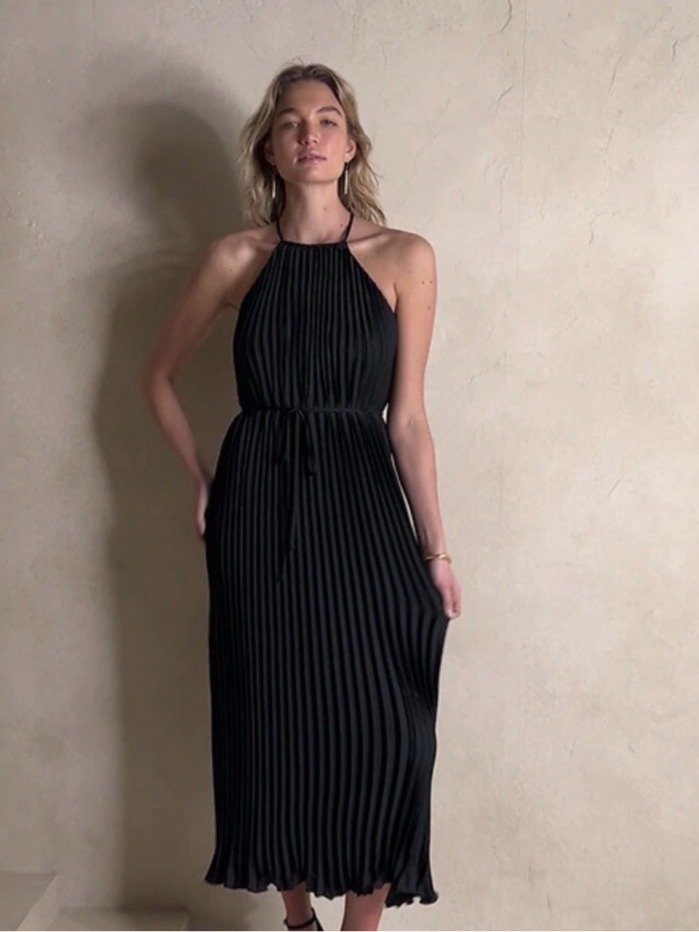 Banana Republic Black Accordion Pleated Halter Maxi Dress | Size L | Worn Once